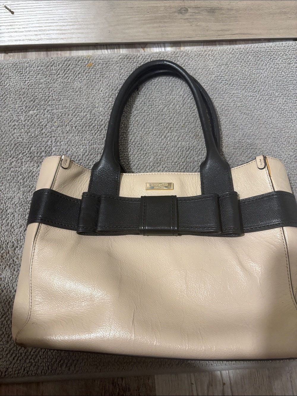 kate spade Cream and Black Leather Bow-Trim Satchel